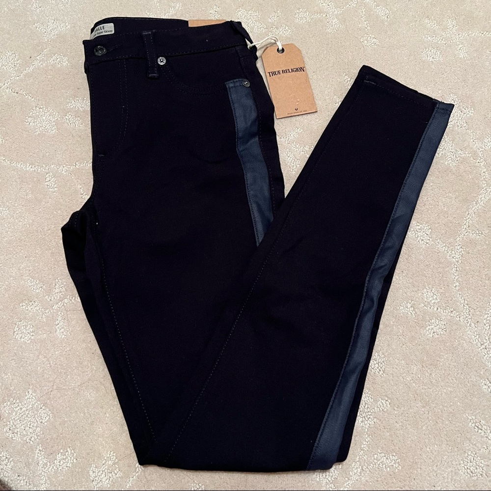 True Religion Mid-Rise Tuxedo Stripe Halle Super Skinny Jeans